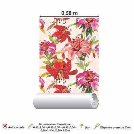 Papel de Parede Adesivo Floral Vermelho 10 - Papel na Parede