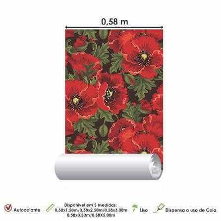 Papel de Parede Adesivo Floral Vermelho 603 - Papel na Parede