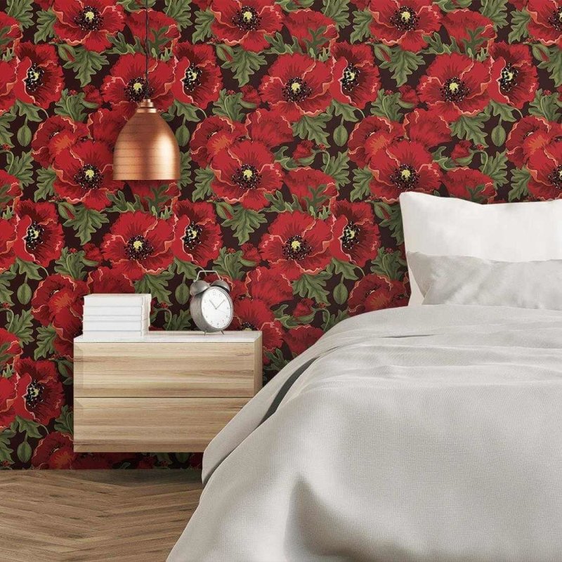 Papel de Parede Adesivo Floral Vermelho 603 - Papel na Parede