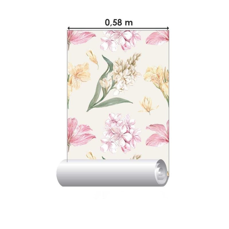 Papel de Parede Adesivo Flores Amarelo e Rosa N04246 - Papel na Parede