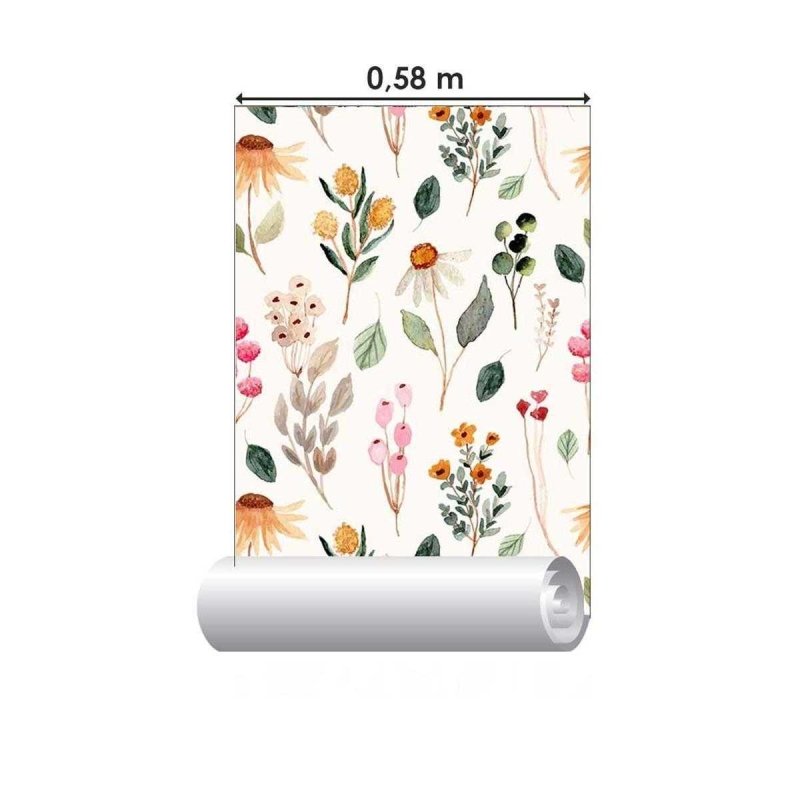 Papel de Parede Adesivo Flores do Campo em Aquarela N05089 - Papel na Parede