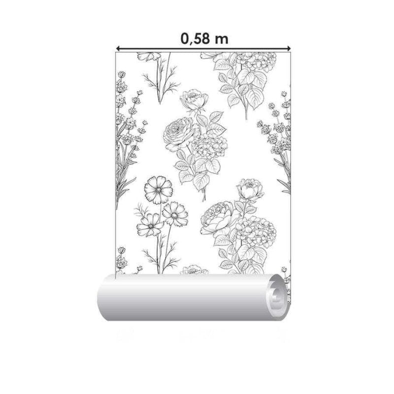 Papel de Parede Adesivo Flores do Campo Monocromático N06052 - Papel na Parede