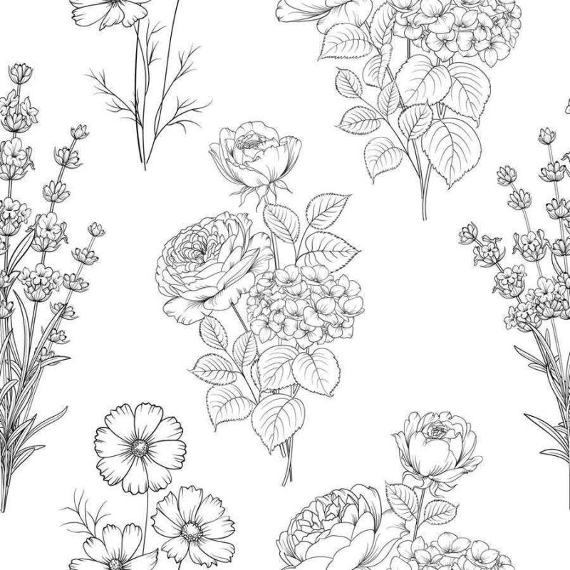 Papel de Parede Adesivo Flores do Campo Monocromático N06052 - Papel na Parede