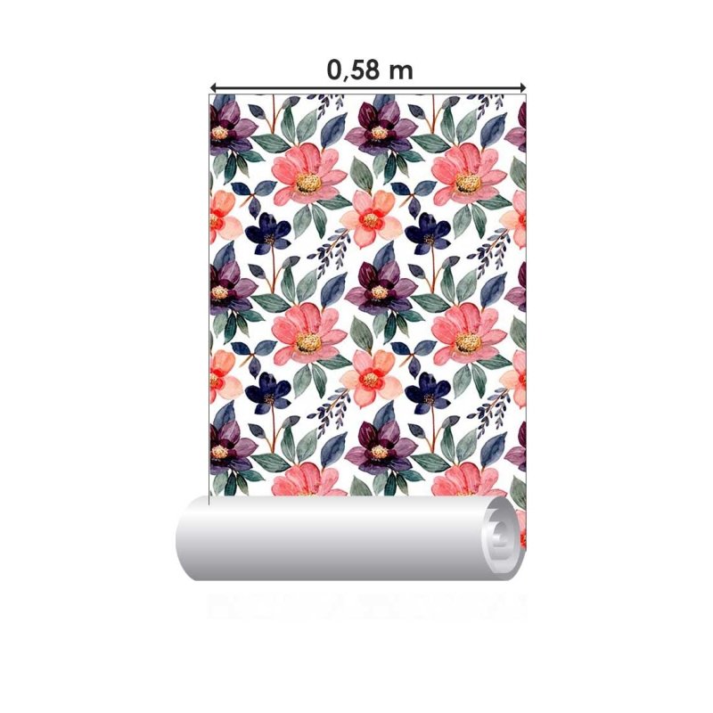 Papel de Parede Adesivo Flores do Campo Roxo e Rosa N08005 - Papel na Parede