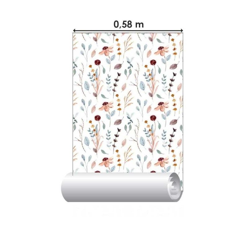 Papel de Parede Adesivo Flores e Folhas Aquarela Rosê N05068 - Papel na Parede