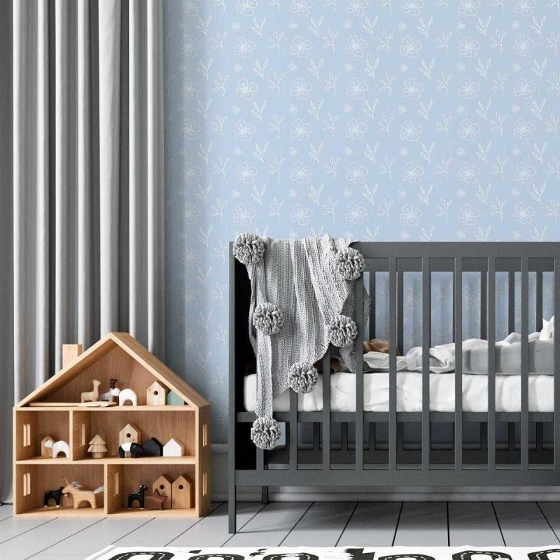 Papel de Parede Adesivo Flores e Folhas Azul N05277 - Papel na Parede