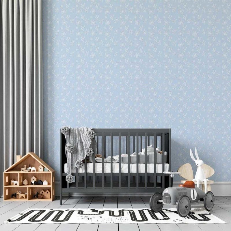 Papel de Parede Adesivo Flores e Folhas Azul N05277 - Papel na Parede