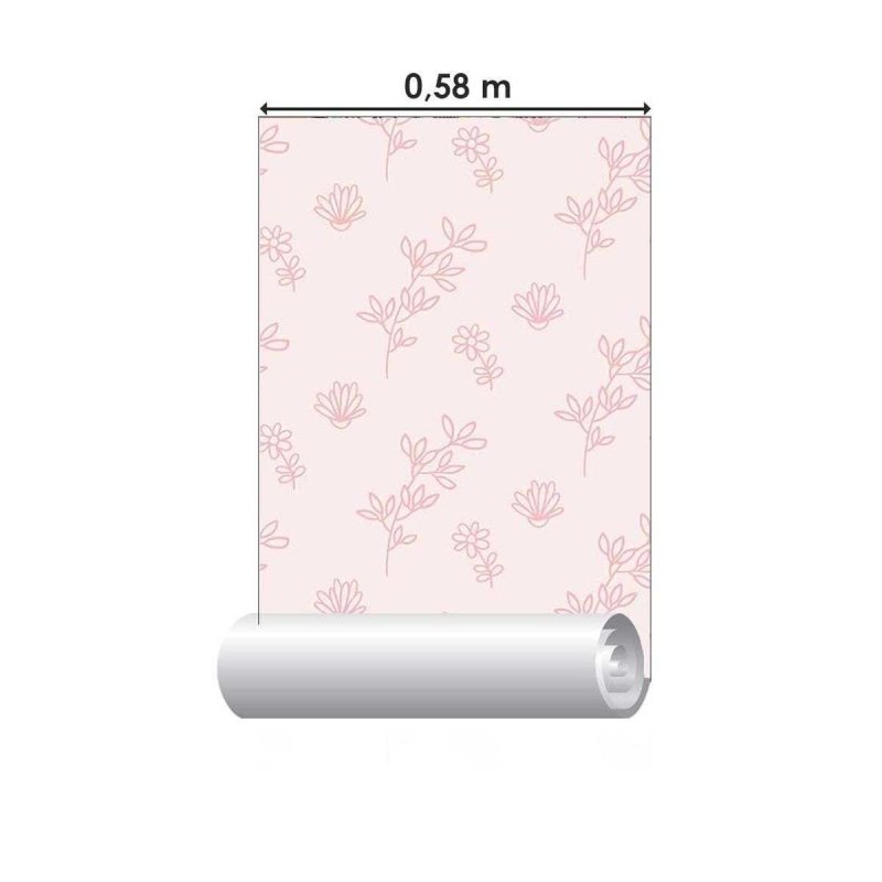 Papel de Parede Adesivo Flores e Folhas em Linha Rosa N05279 - Papel na Parede