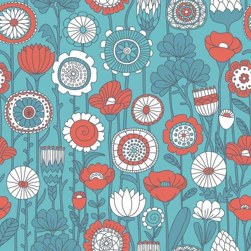 Papel de Parede Adesivo Flores em Linha Azul N05126 - Papel na Parede