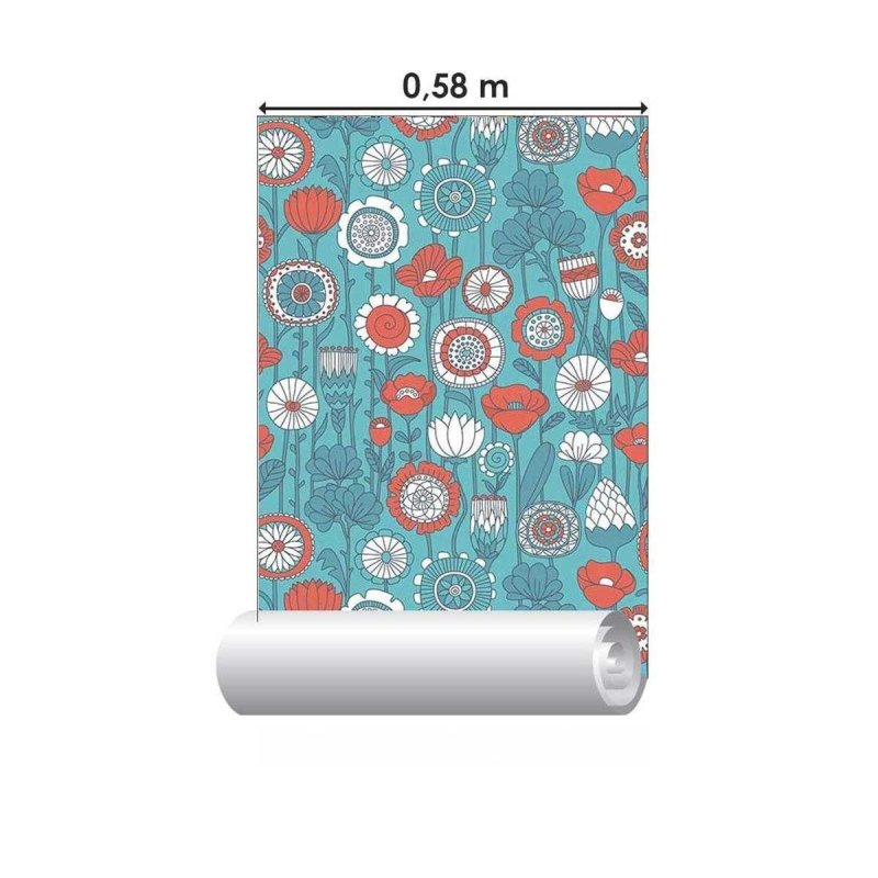 Papel de Parede Adesivo Flores em Linha Azul N05126 - Papel na Parede