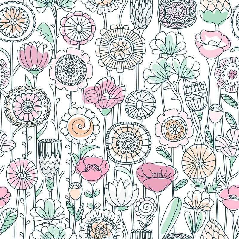Papel de Parede Adesivo Flores em Linha Coloridas N05124 - Papel na Parede