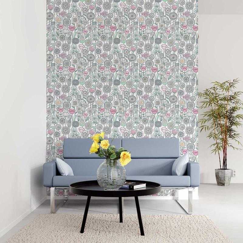 Papel de Parede Adesivo Flores em Linha Coloridas N05124 - Papel na Parede