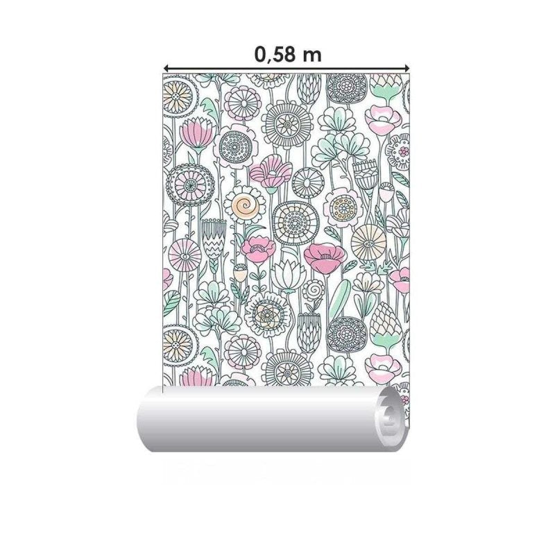 Papel de Parede Adesivo Flores em Linha Coloridas N05124 - Papel na Parede
