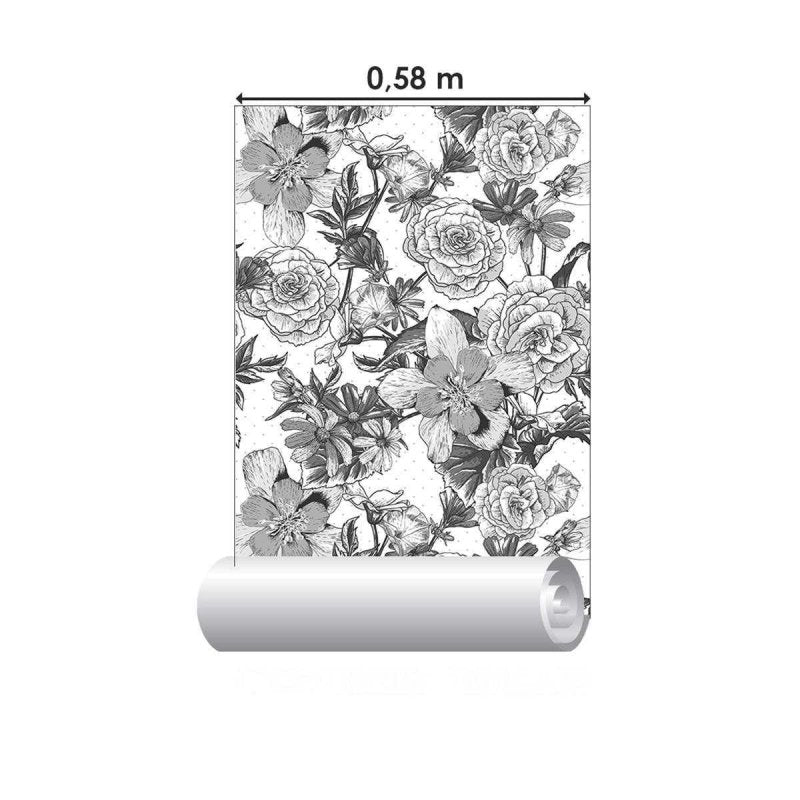 Papel de Parede Adesivo Flores Preto e Branco N04089 - Papel na Parede