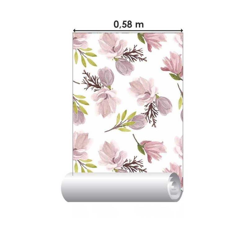 Papel de Parede Adesivo Flores Rosa Chá Aquarela N05082 - Papel na Parede