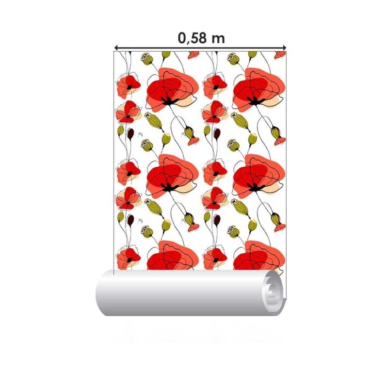 Papel de Parede Adesivo Flores Vermelhas N03098 - Papel na Parede