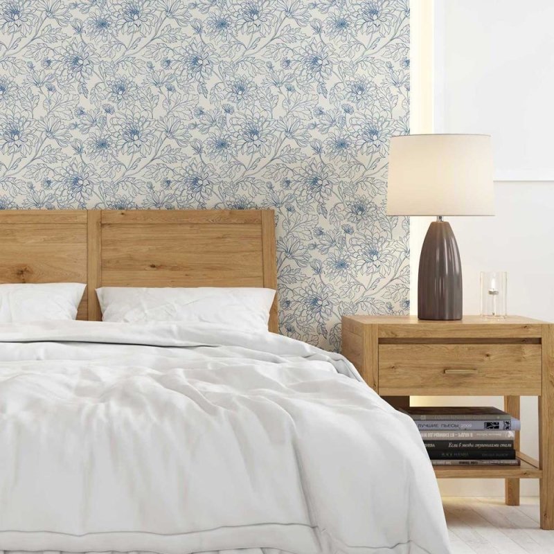 Papel de Parede Adesivo Flores Vintage Azul Off White N08008 - Papel na Parede