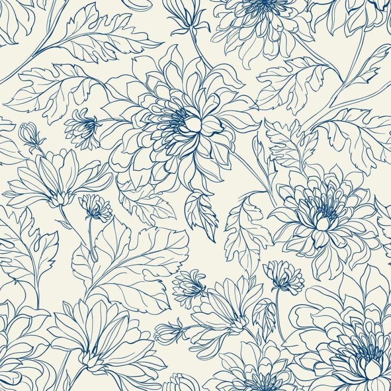 Papel de Parede Adesivo Flores Vintage Azul Off White N08008 - Papel na Parede