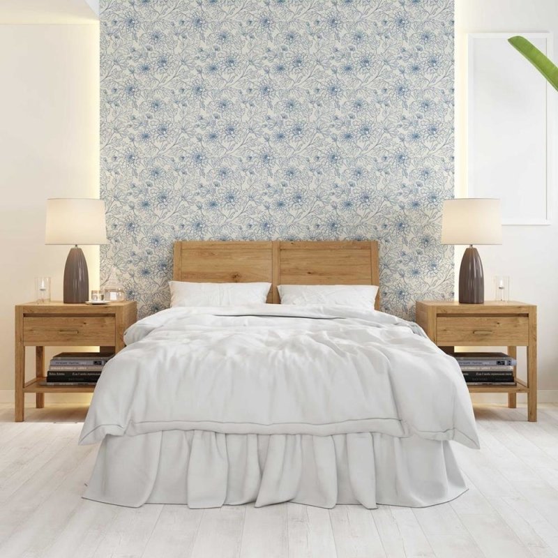 Papel de Parede Adesivo Flores Vintage Azul Off White N08008 - Papel na Parede