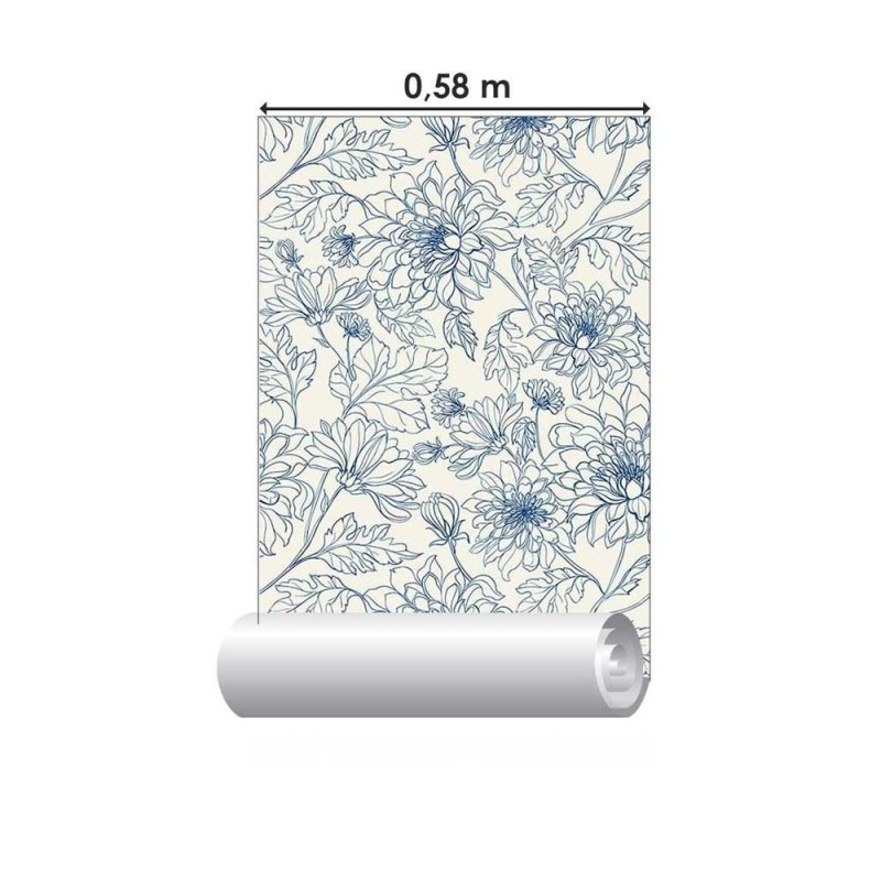 Papel de Parede Adesivo Flores Vintage Azul Off White N08008 - Papel na Parede