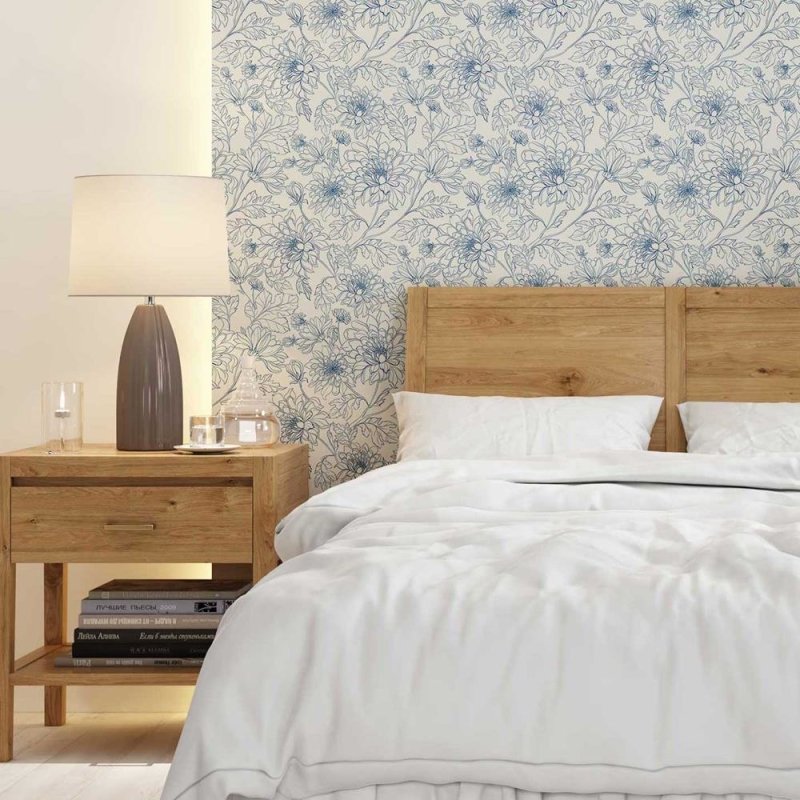 Papel de Parede Adesivo Flores Vintage Azul Off White N08008 - Papel na Parede