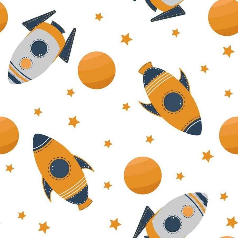 Papel de Parede Adesivo Foguete Espacial Azul Laranja N06209 - Papel na Parede