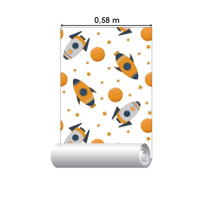 Papel de Parede Adesivo Foguete Espacial Azul Laranja N06209 - Papel na Parede