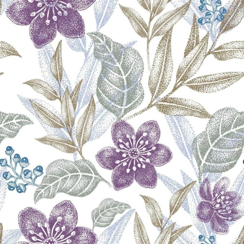 Papel de Parede Adesivo Folhagem e Flor Lilás N04180 - Papel na Parede