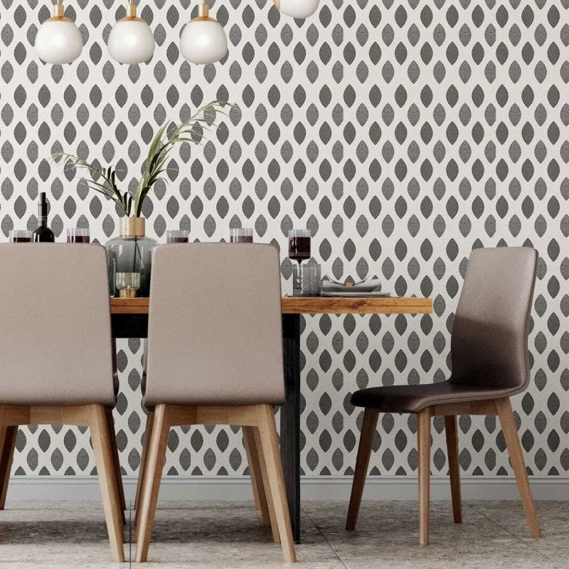 Papel de Parede Adesivo Folhas Abstratas em Preto e Branco N07065 - Papel na Parede