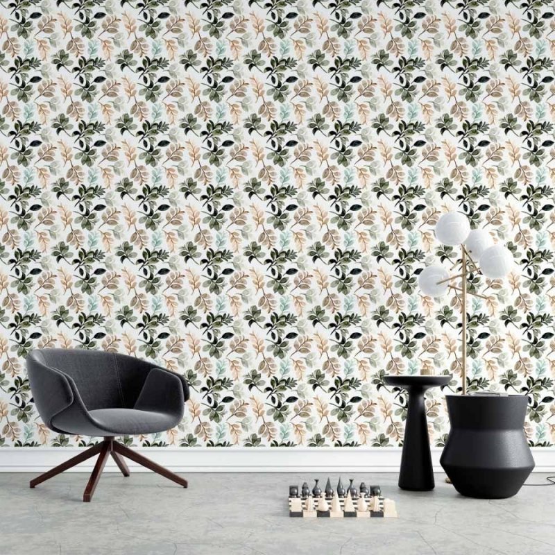 Papel de Parede Adesivo Folhas Aquarela N015200 - Papel na Parede