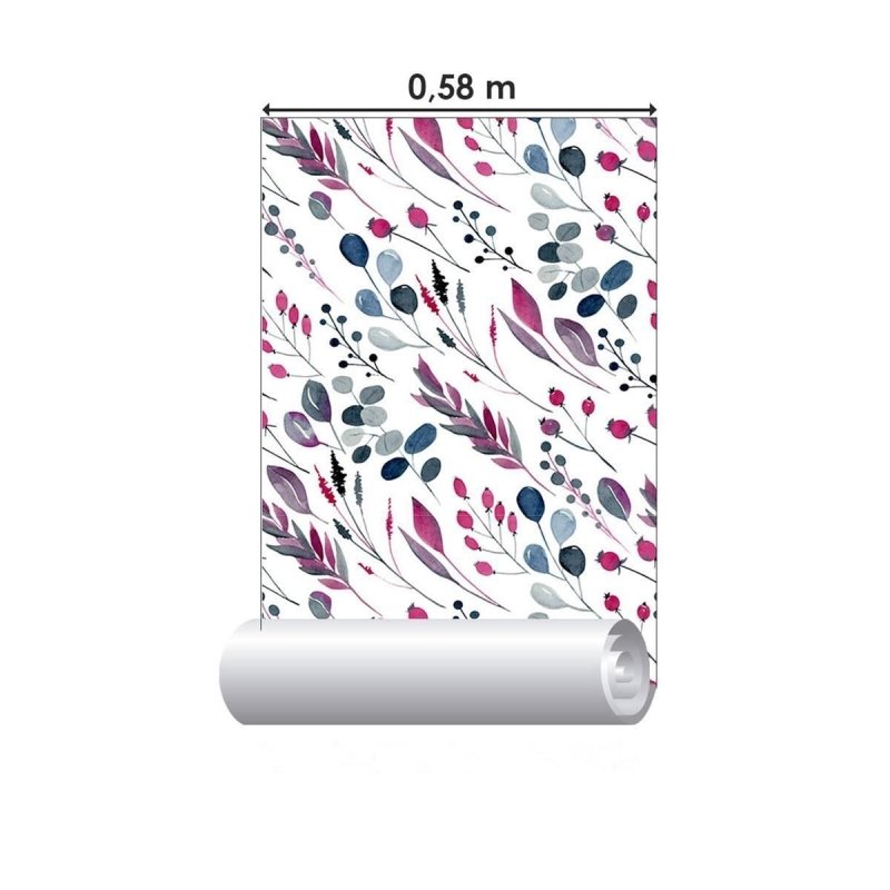 Papel de Parede Adesivo Folhas Aquarela Rosa e Roxo N09021 - Papel na Parede