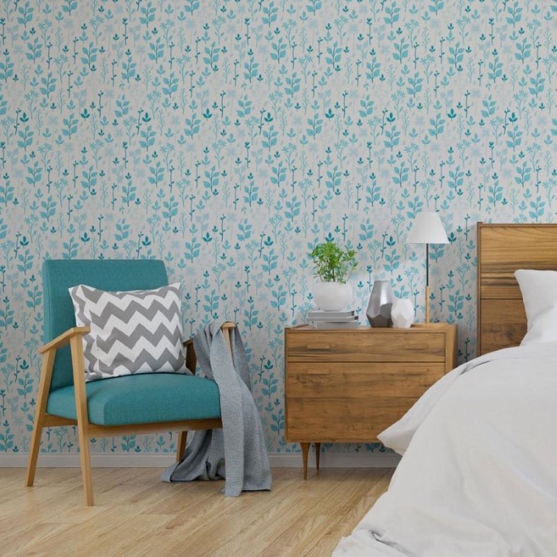 Papel de Parede Adesivo Folhas Azuis N013048 - Papel na Parede