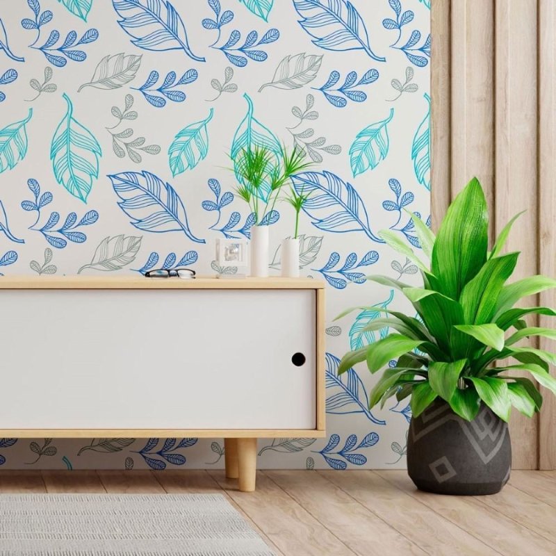 Papel de Parede Adesivo Folhas Azuis N013127 - Papel na Parede
