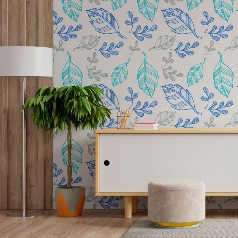 Papel de Parede Adesivo Folhas Azuis N013127 - Papel na Parede
