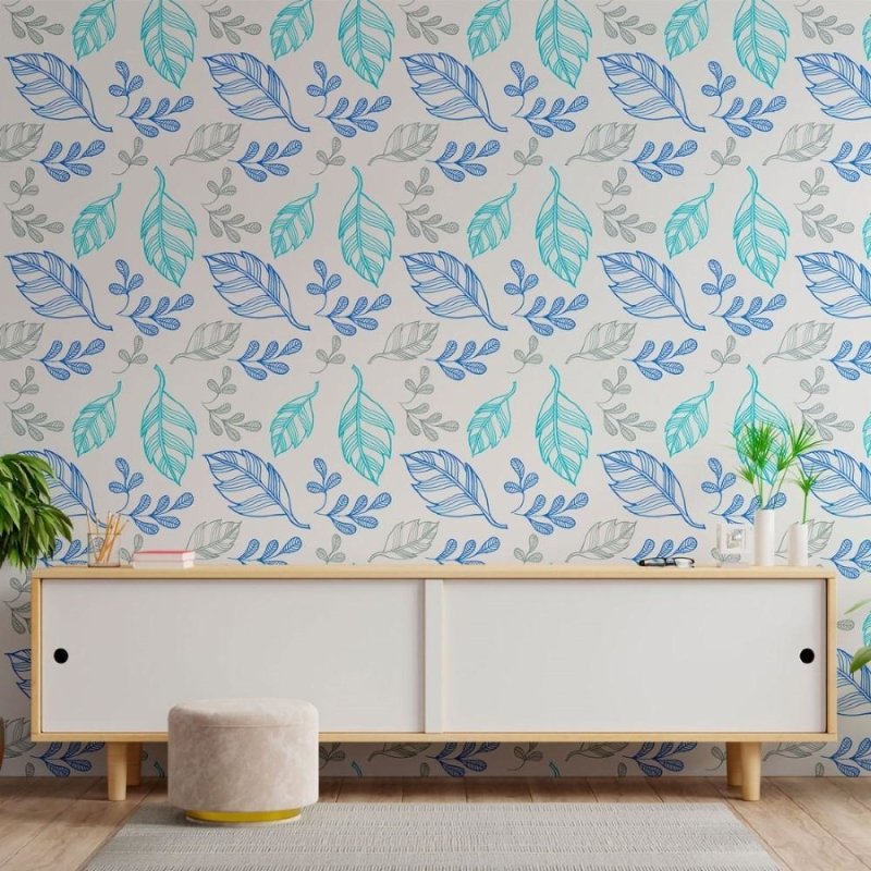 Papel de Parede Adesivo Folhas Azuis N013127 - Papel na Parede