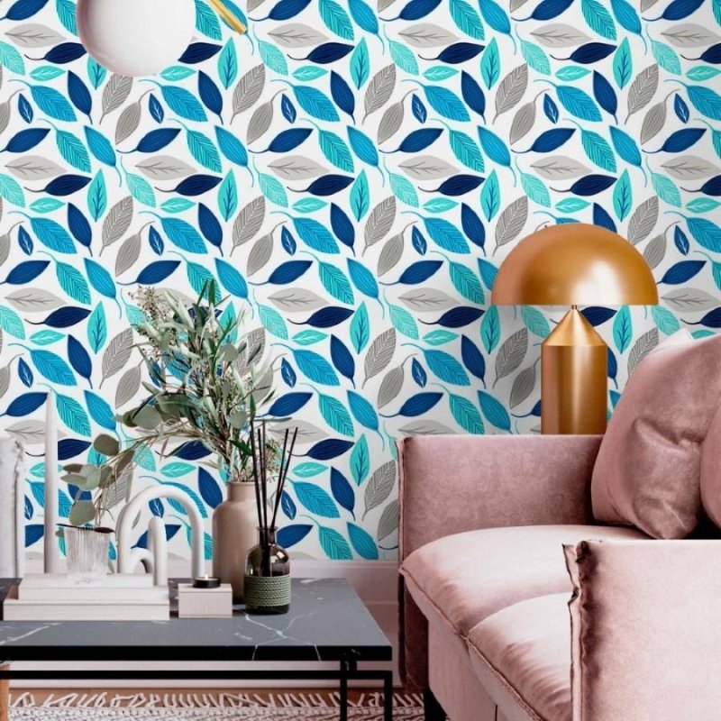 Papel de Parede Adesivo Folhas Azuis N013211 - Papel na Parede