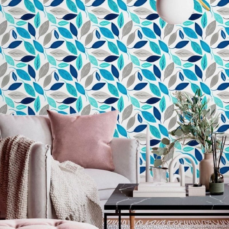 Papel de Parede Adesivo Folhas Azuis N013211 - Papel na Parede