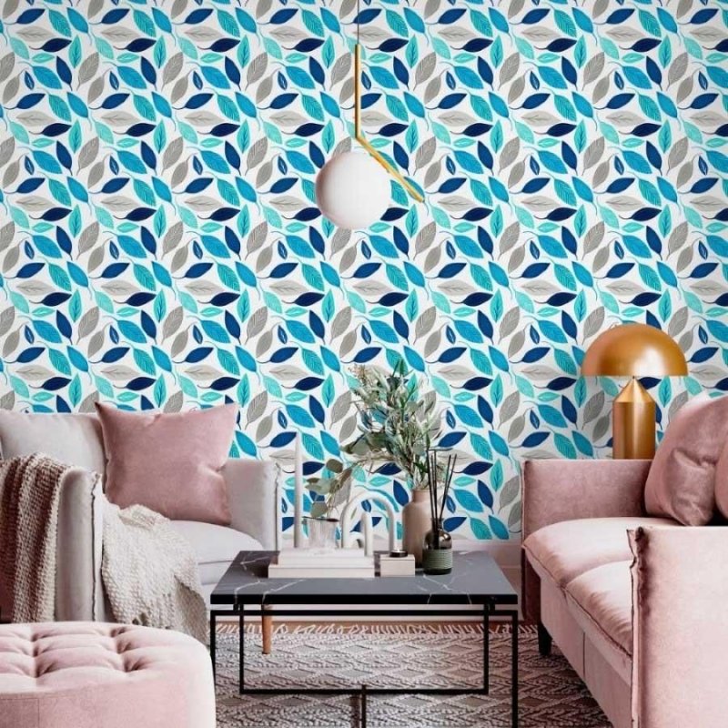 Papel de Parede Adesivo Folhas Azuis N013211 - Papel na Parede