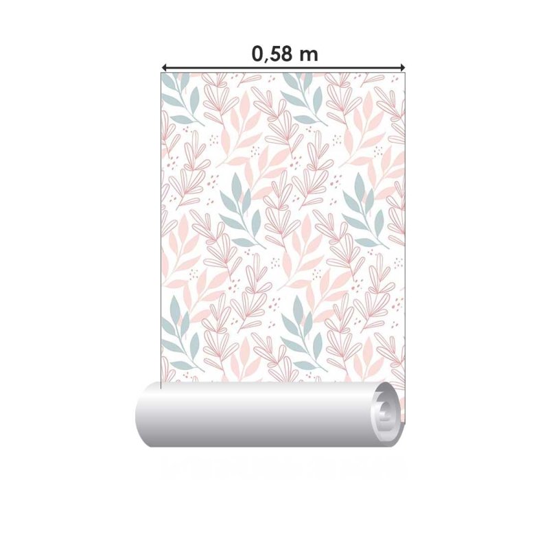 Papel de Parede Adesivo Folhas Azul e Rosa N08069 - Papel na Parede