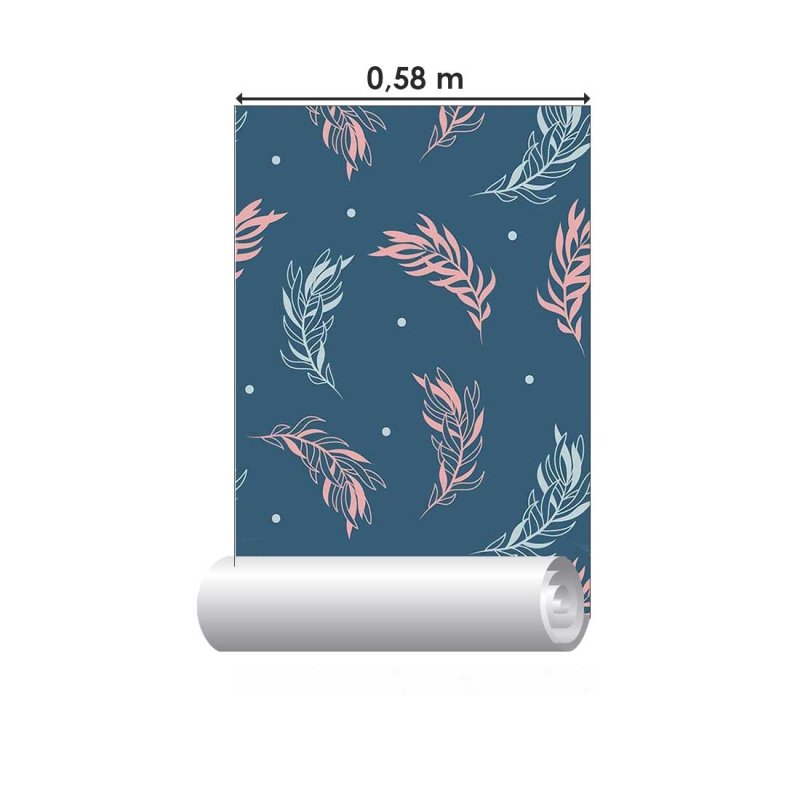 Papel de Parede Adesivo Folhas Azul e Rosa N08070 - Papel na Parede