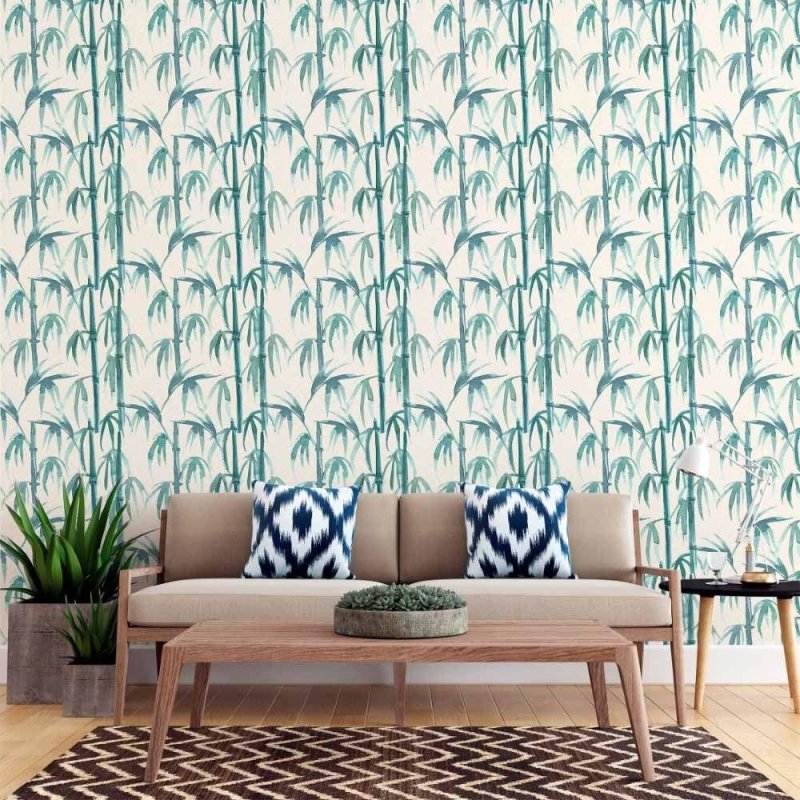 Papel de Parede Adesivo Folhas Bambu Aquarela N015107 - Papel na Parede