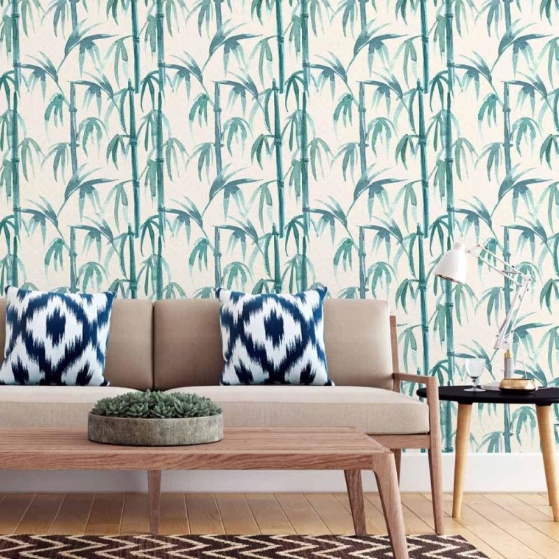 Papel de Parede Adesivo Folhas Bambu Aquarela N015107 - Papel na Parede