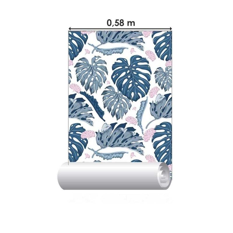 Papel de Parede Adesivo Folhas Branco e Azul N05207 - Papel na Parede