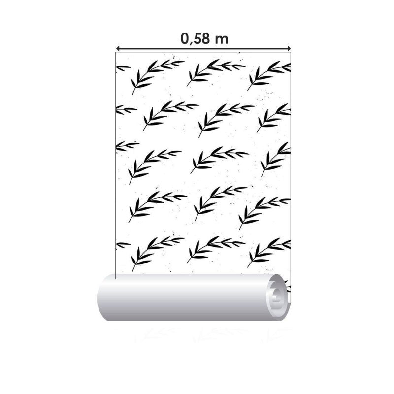 Papel de Parede Adesivo Folhas Branco e Preto N012093 - Papel na Parede