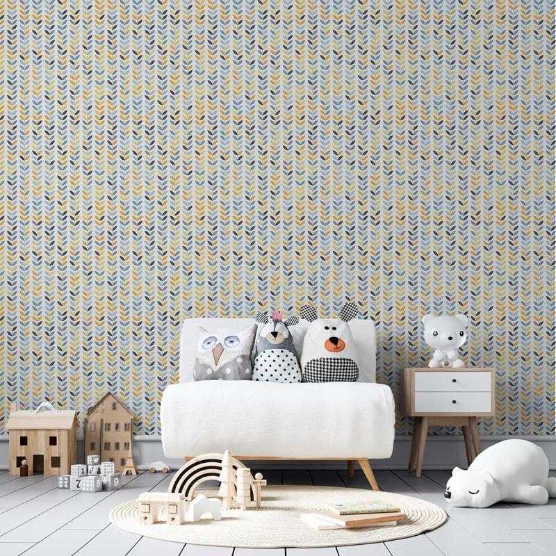 Papel de Parede Adesivo Folhas Coloridas em Listras N05016 - Papel na Parede
