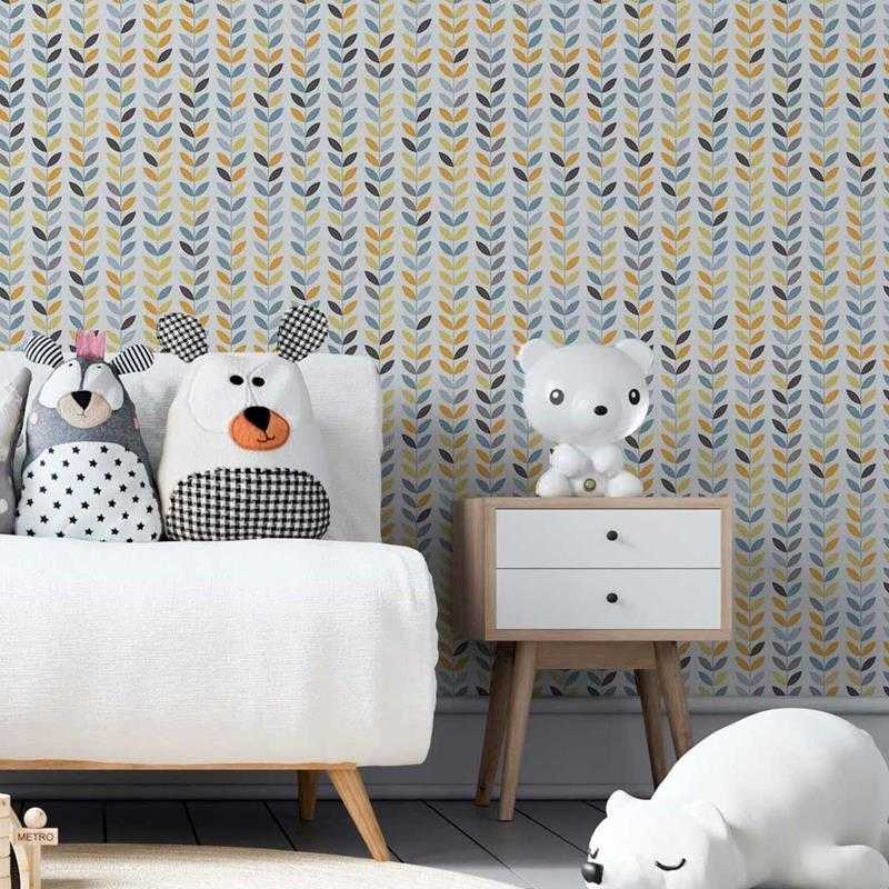 Papel de Parede Adesivo Folhas Coloridas em Listras N05016 - Papel na Parede
