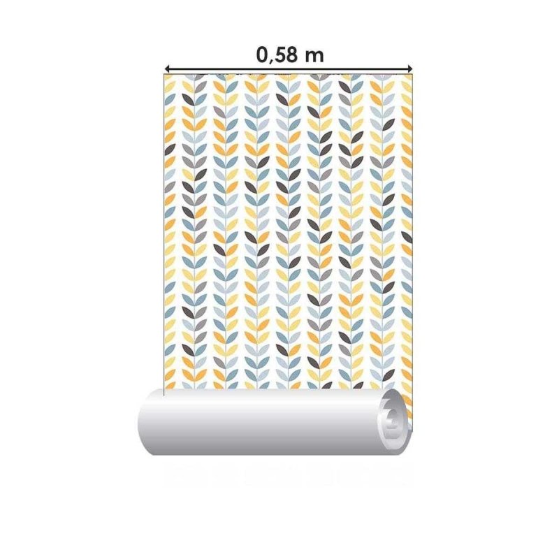 Papel de Parede Adesivo Folhas Coloridas em Listras N05016 - Papel na Parede