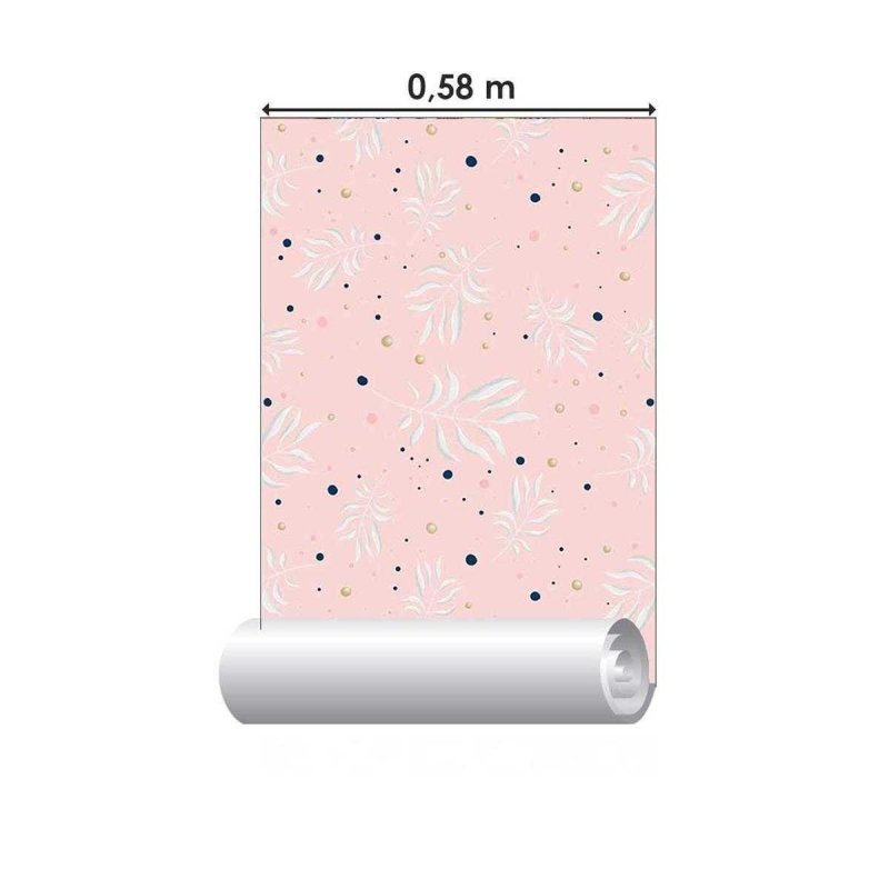 Papel de Parede Adesivo Folhas e Bolhas Rosa N05185 - Papel na Parede