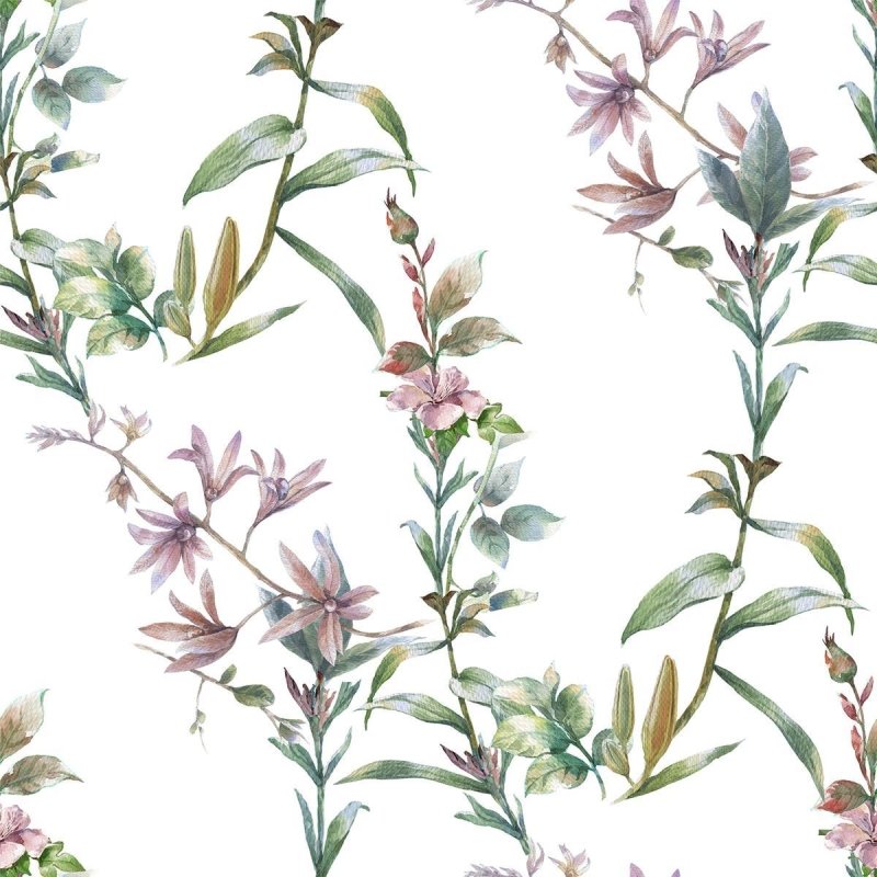 Papel de Parede Adesivo Folhas e Flores em Aquarela N010200 - Papel na Parede