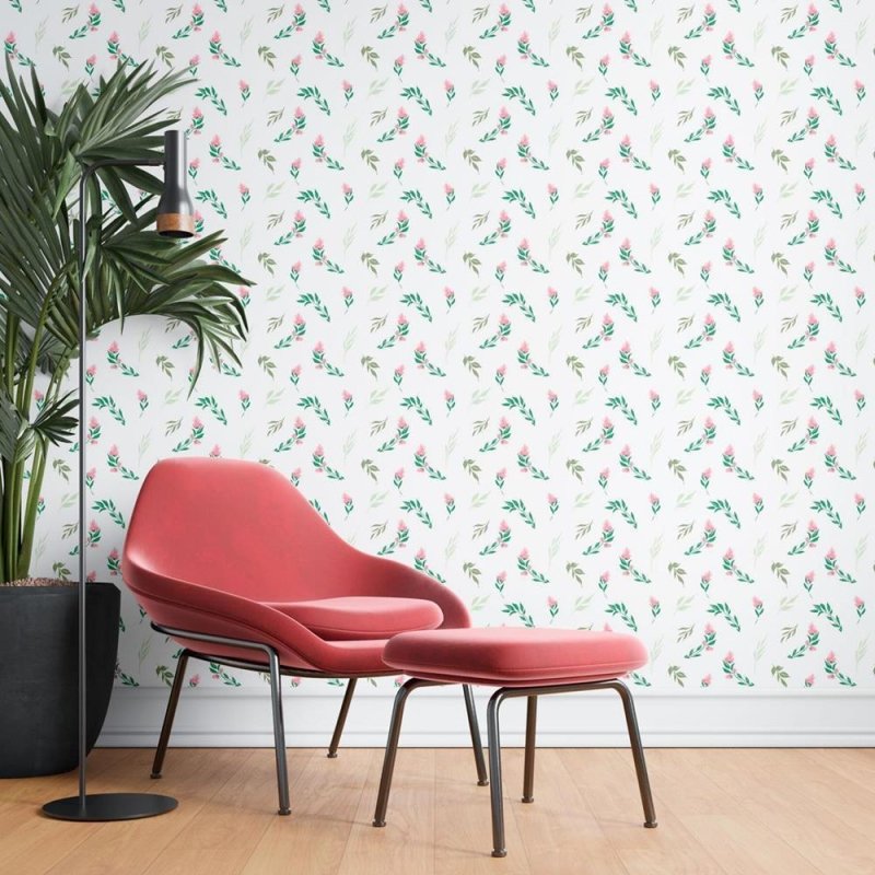Papel de Parede Adesivo Folhas e Rosas Minimalistas N08052 - Papel na Parede